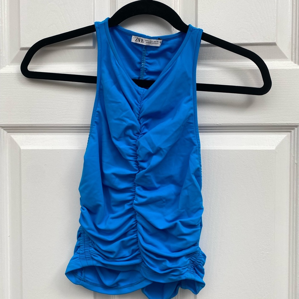 NWOT Zara Bright Blue Ruched Tank Top -Large